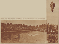 874052 Collage van 2 foto's betreffende de nationale zwemwedstrijden, georganiseerd in de Utrechtsche Open Zwem- en ...